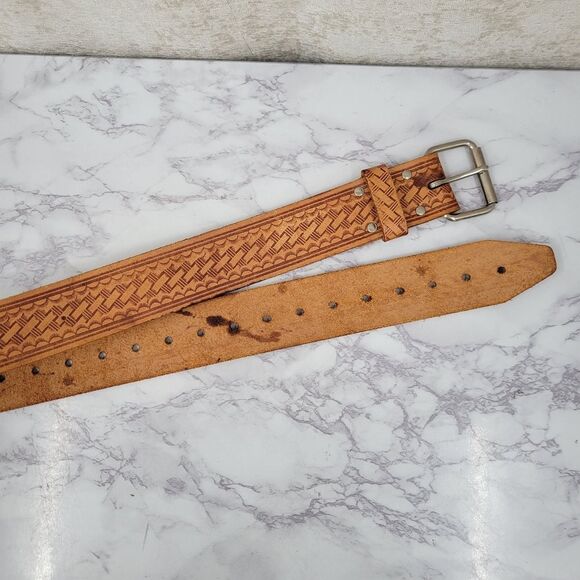 Vintage Tan Leather Tribal Western Wide Belt Native American Inspired main image 13